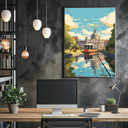 European Vintage Tram Travel Scene Urban or Cityscape Poster PosterGoat