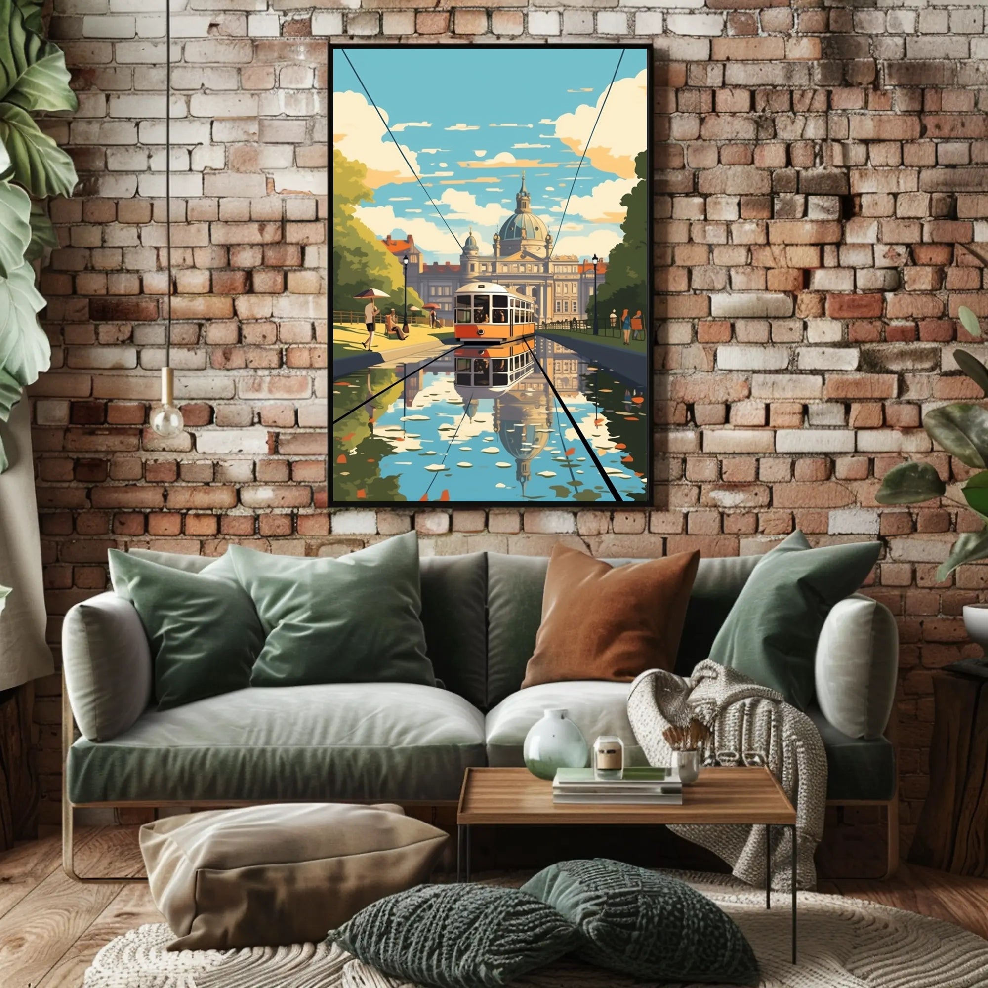 European Vintage Tram Travel Scene Urban or Cityscape Poster PosterGoat