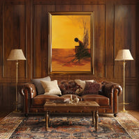 Evocative Solitary Figure Against Abstract Orange Horizon Poster PosterGoat