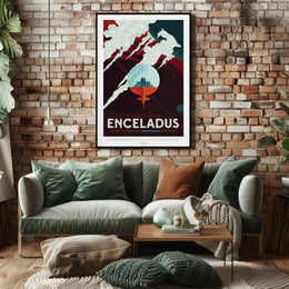Exploration Awaits on Saturn's Moon Futuristic Sci-Fi Poster PosterGoat