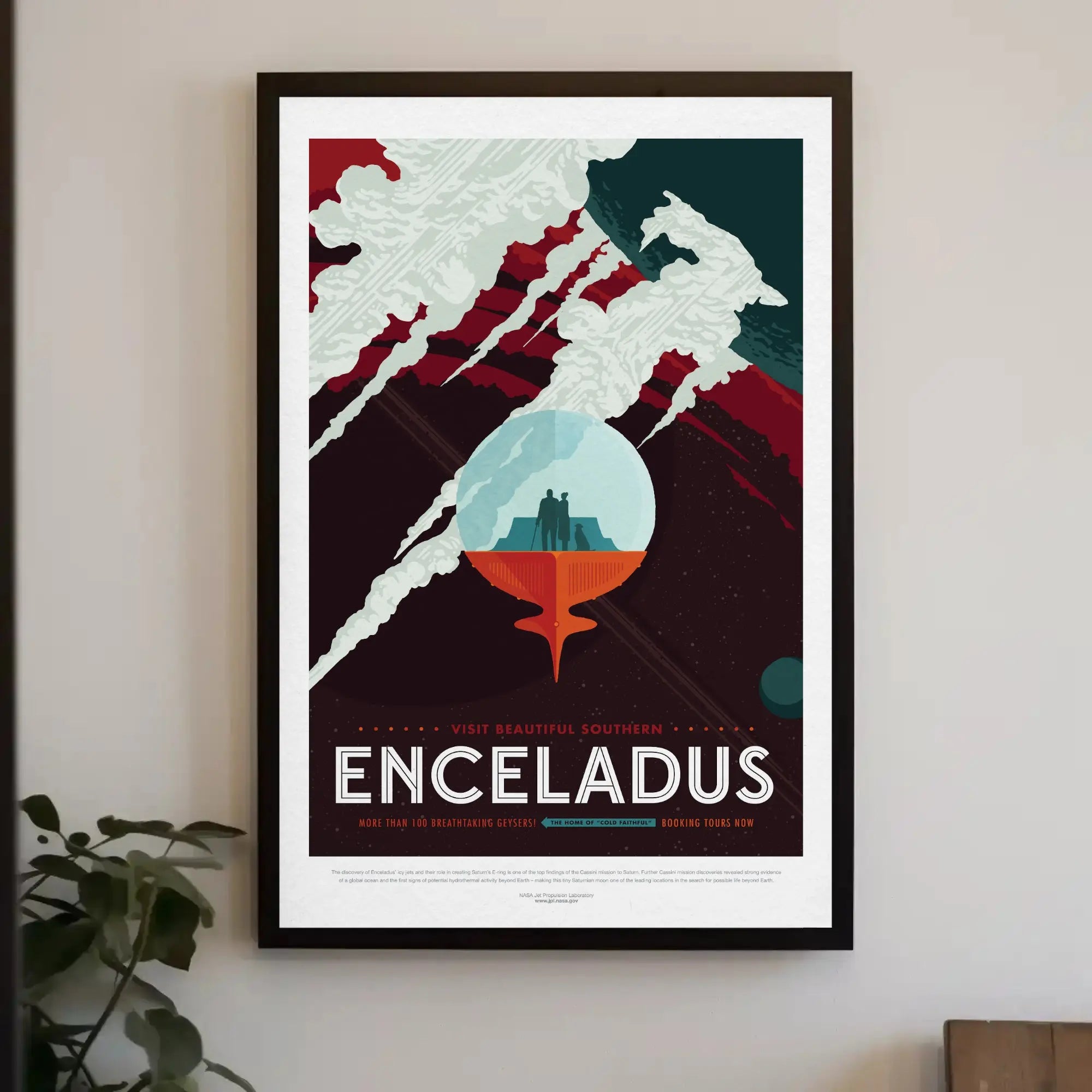 Exploration Awaits on Saturn's Moon Futuristic Sci-Fi Poster PosterGoat