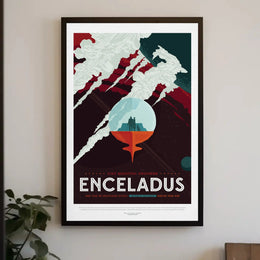 Exploration Awaits on Saturn's Moon Futuristic Sci-Fi Poster PosterGoat
