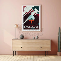 Exploration Awaits on Saturn's Moon Futuristic Sci-Fi Poster PosterGoat