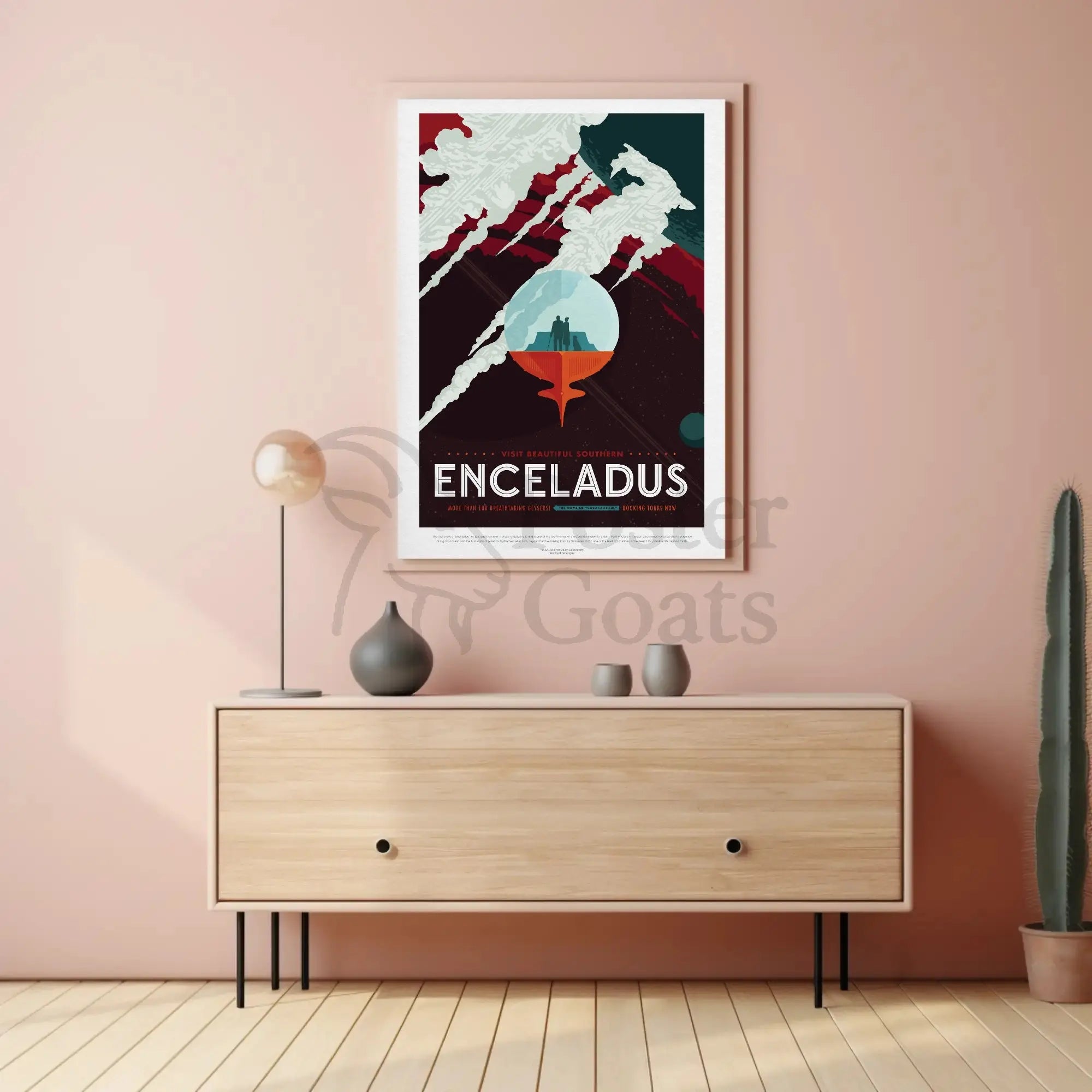 Exploration Awaits on Saturn's Moon Futuristic Sci-Fi Poster PosterGoat