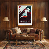 Exploration Awaits on Saturn's Moon Futuristic Sci-Fi Poster PosterGoat