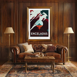 Exploration Awaits on Saturn's Moon Futuristic Sci-Fi Poster PosterGoat