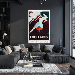 Exploration Awaits on Saturn's Moon Futuristic Sci-Fi Poster PosterGoat