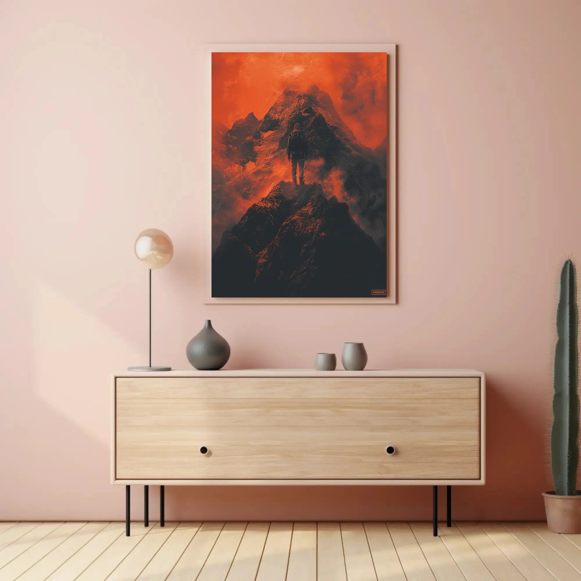 Explore Solitude: Surreal Mountain Adventure Artistic Poster PosterGoat