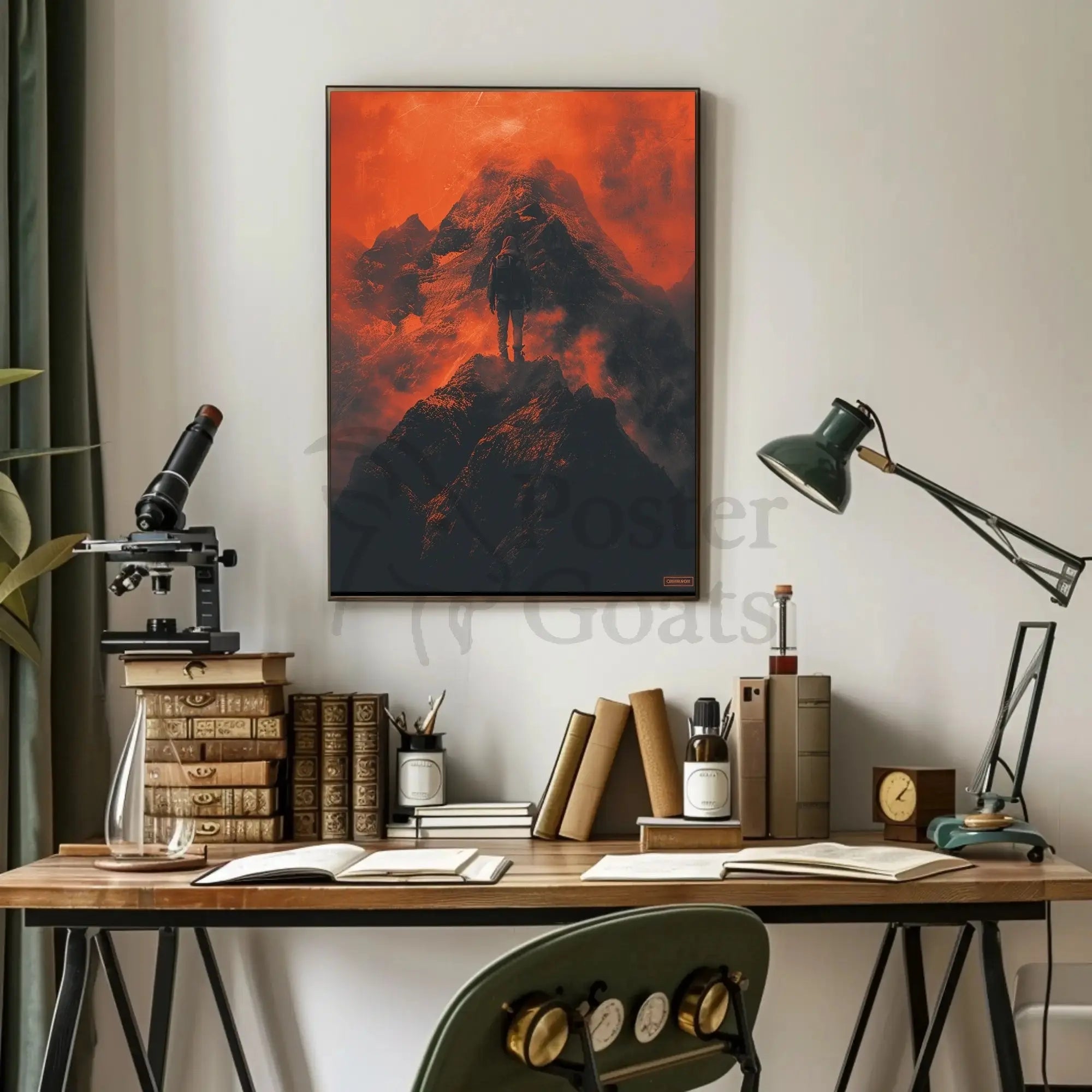Explore Solitude: Surreal Mountain Adventure Artistic Poster PosterGoat