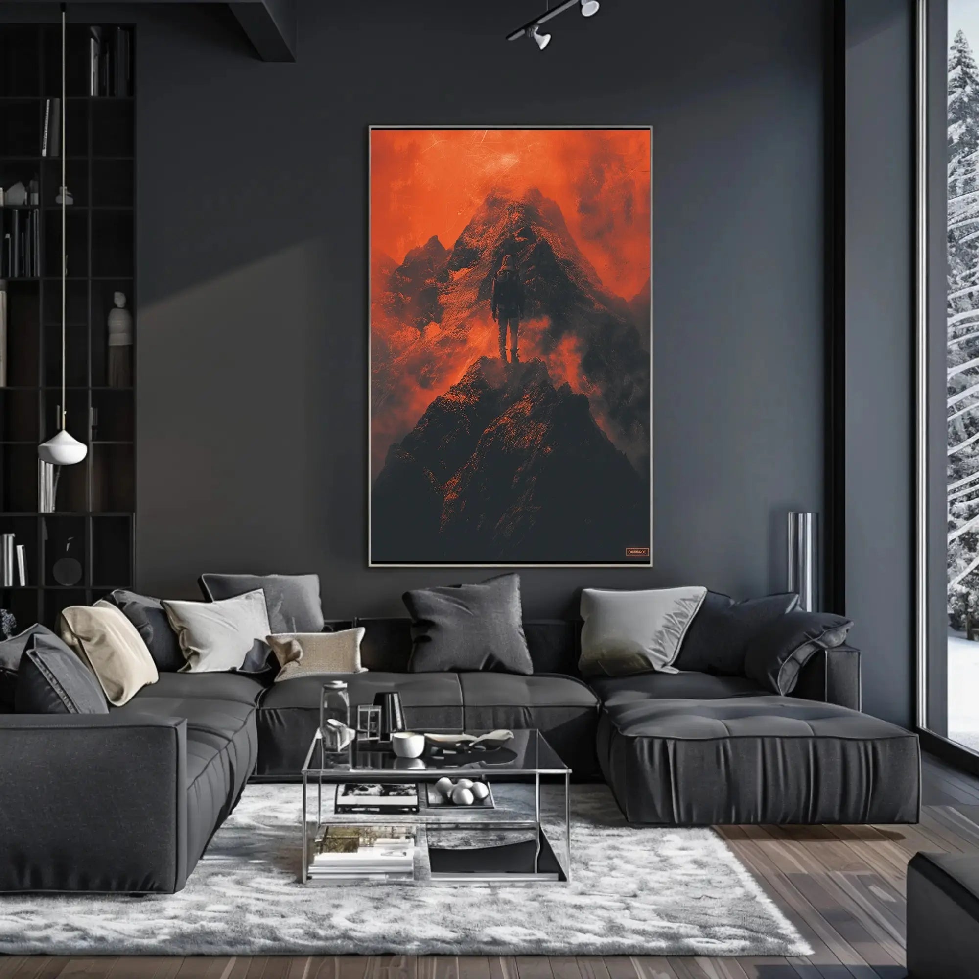 Explore Solitude: Surreal Mountain Adventure Artistic Poster PosterGoat