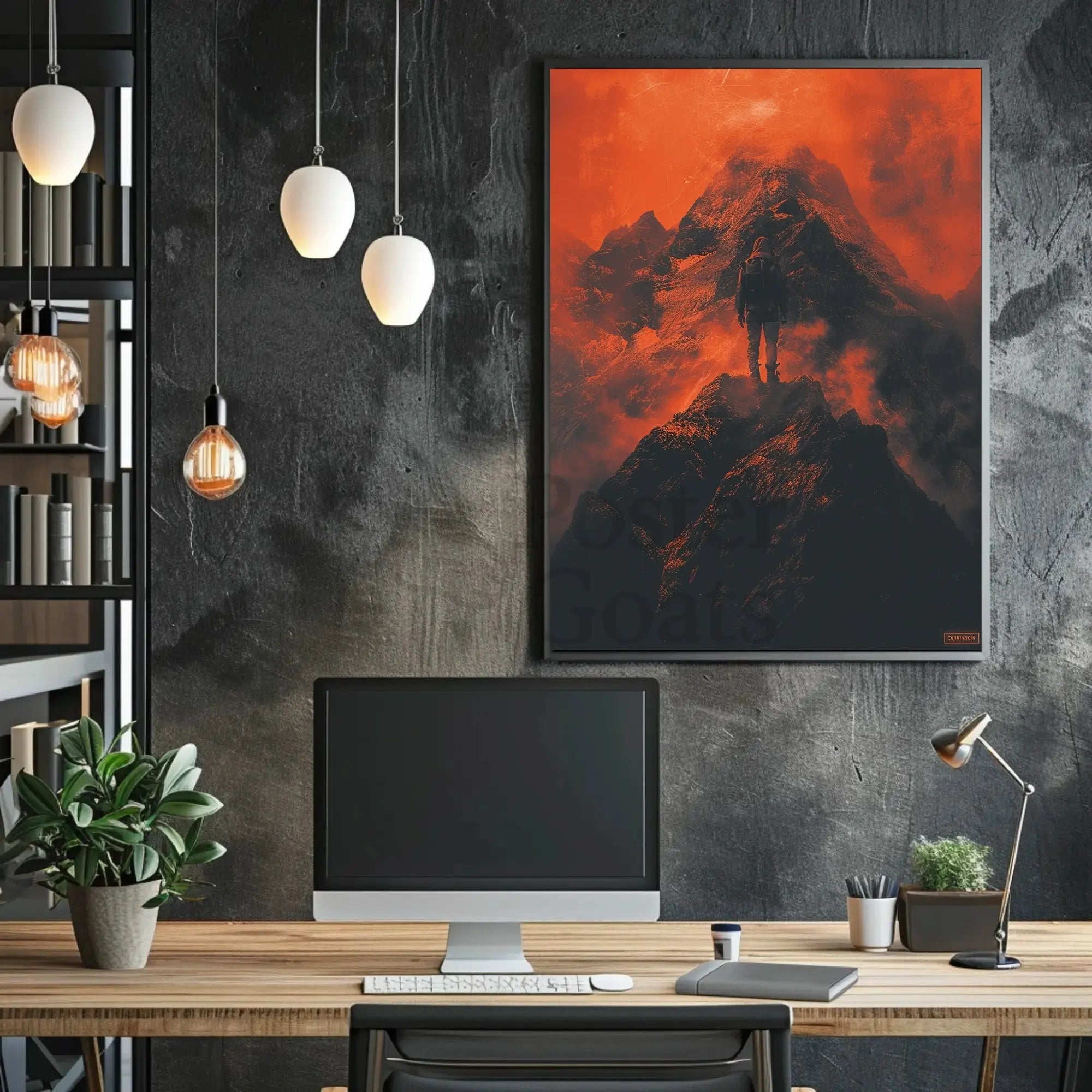 Explore Solitude: Surreal Mountain Adventure Artistic Poster PosterGoat