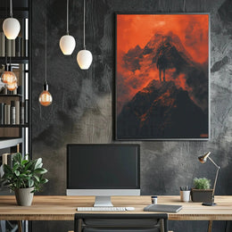 Explore Solitude: Surreal Mountain Adventure Artistic Poster PosterGoat