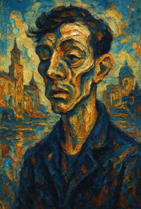 Expressionist Urban Portrait with Dynamic Swirling Hues Poster PosterGoat