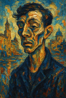 Expressionist Urban Portrait with Dynamic Swirling Hues Poster PosterGoat