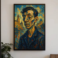 Expressionist Urban Portrait with Dynamic Swirling Hues Poster PosterGoat