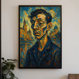 Expressionist Urban Portrait with Dynamic Swirling Hues Poster PosterGoat