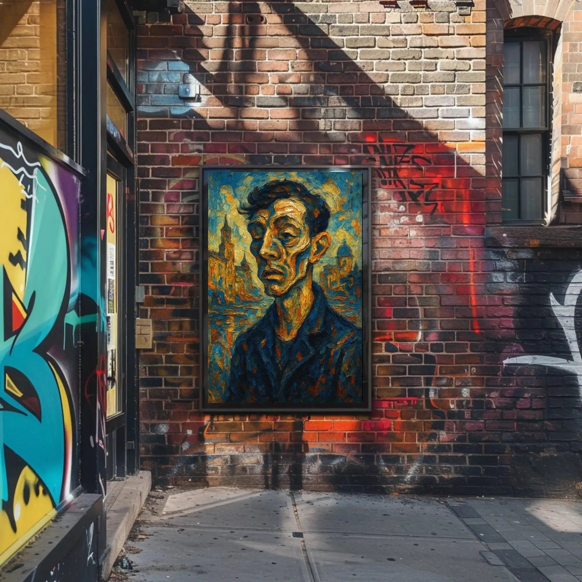 Expressionist Urban Portrait with Dynamic Swirling Hues Poster PosterGoat