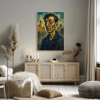 Expressionist Urban Portrait with Dynamic Swirling Hues Poster PosterGoat