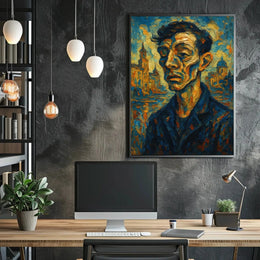 Expressionist Urban Portrait with Dynamic Swirling Hues Poster PosterGoat