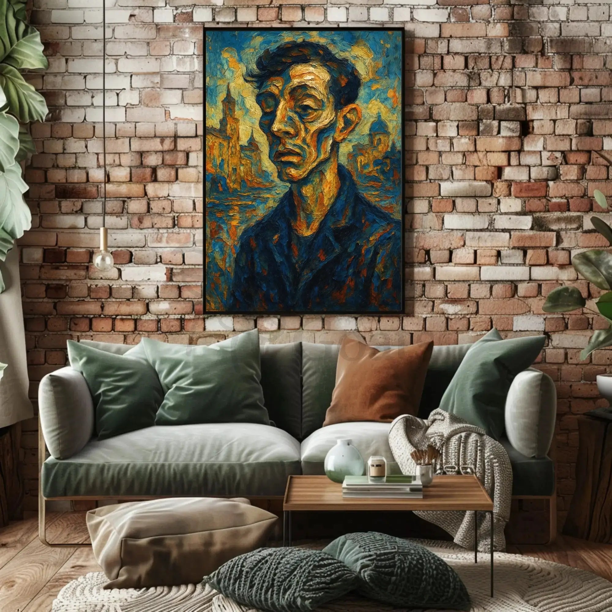 Expressionist Urban Portrait with Dynamic Swirling Hues Poster PosterGoat