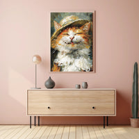Expressive Cat in Hat Artistic Animal Poster PosterGoat