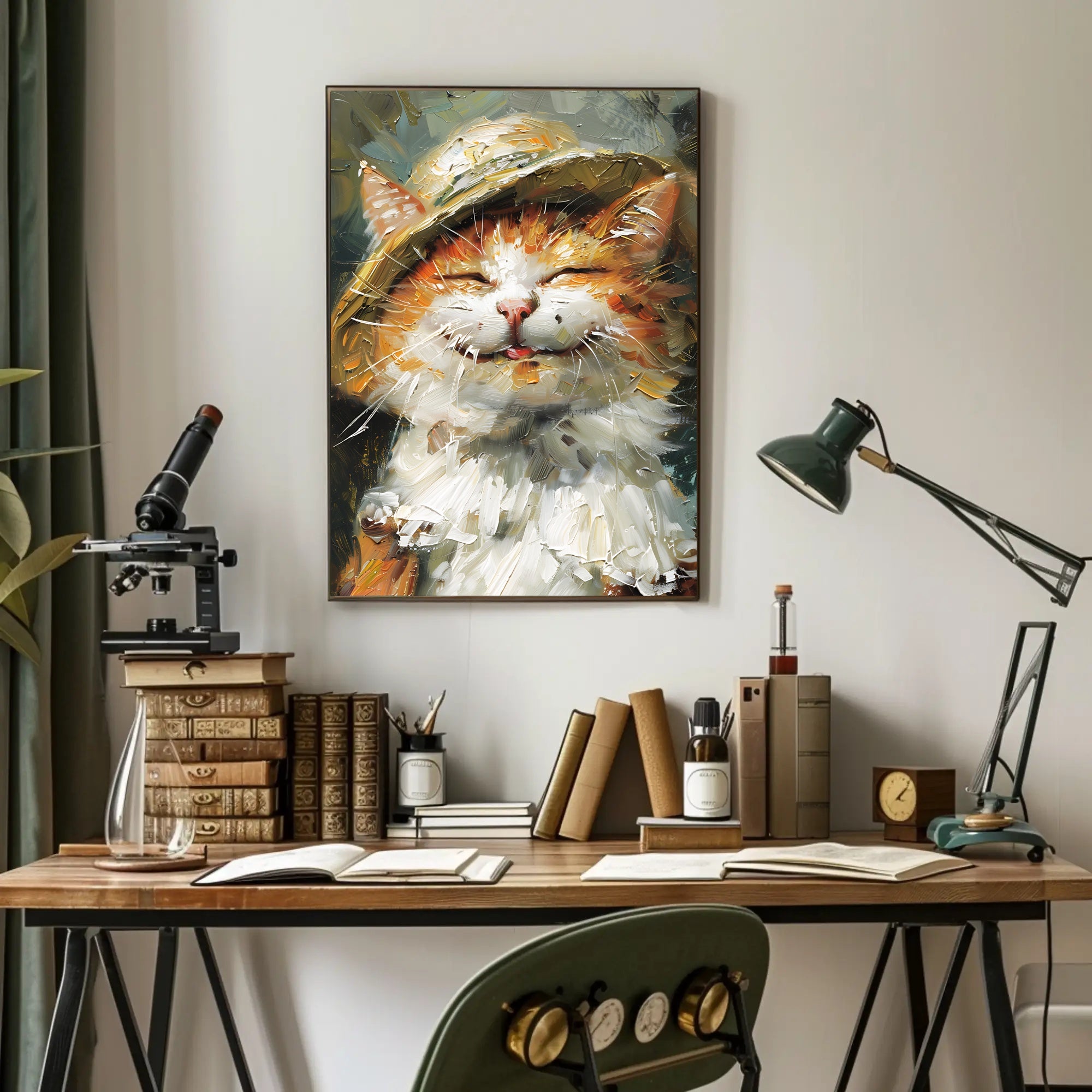 Expressive Cat in Hat Artistic Animal Poster PosterGoat