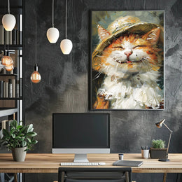 Expressive Cat in Hat Artistic Animal Poster PosterGoat