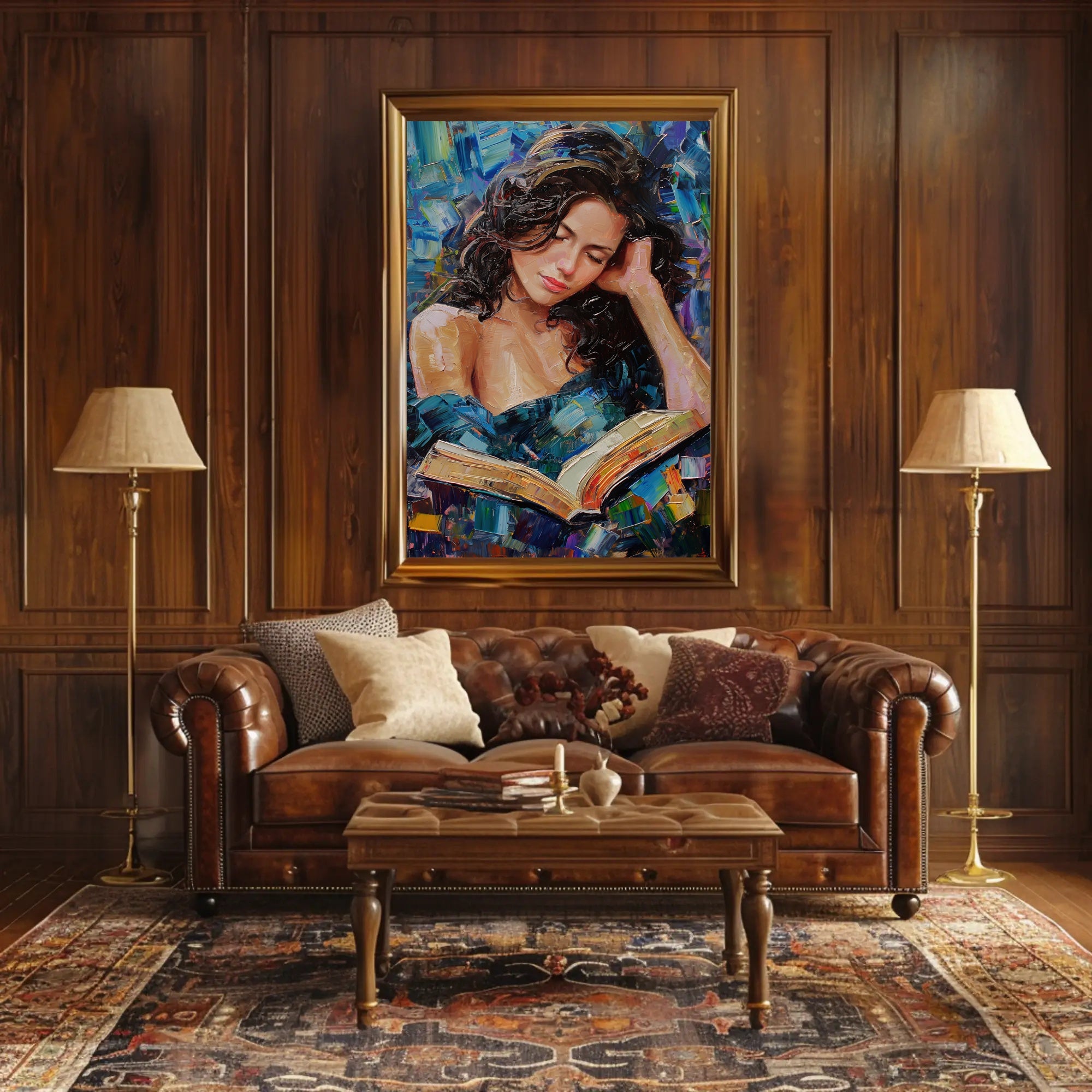 Expressive Painting of Woman Reading: Abstract or Artistic Poster PosterGoat