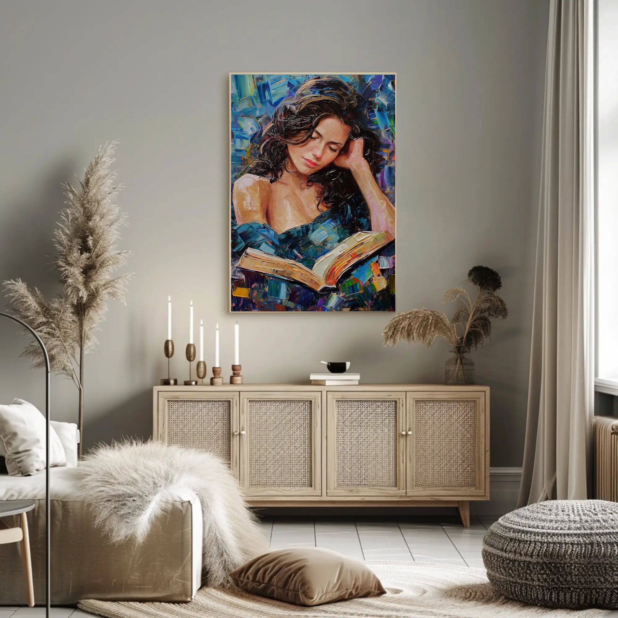 Expressive Painting of Woman Reading: Abstract or Artistic Poster PosterGoat
