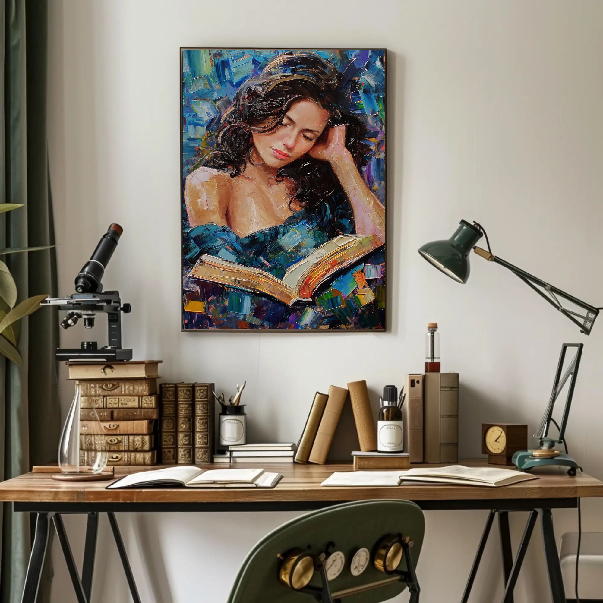 Expressive Painting of Woman Reading: Abstract or Artistic Poster PosterGoat