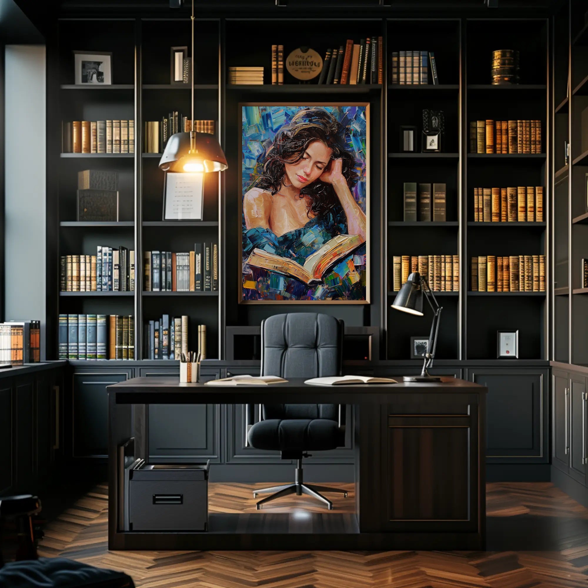 Expressive Painting of Woman Reading: Abstract or Artistic Poster PosterGoat
