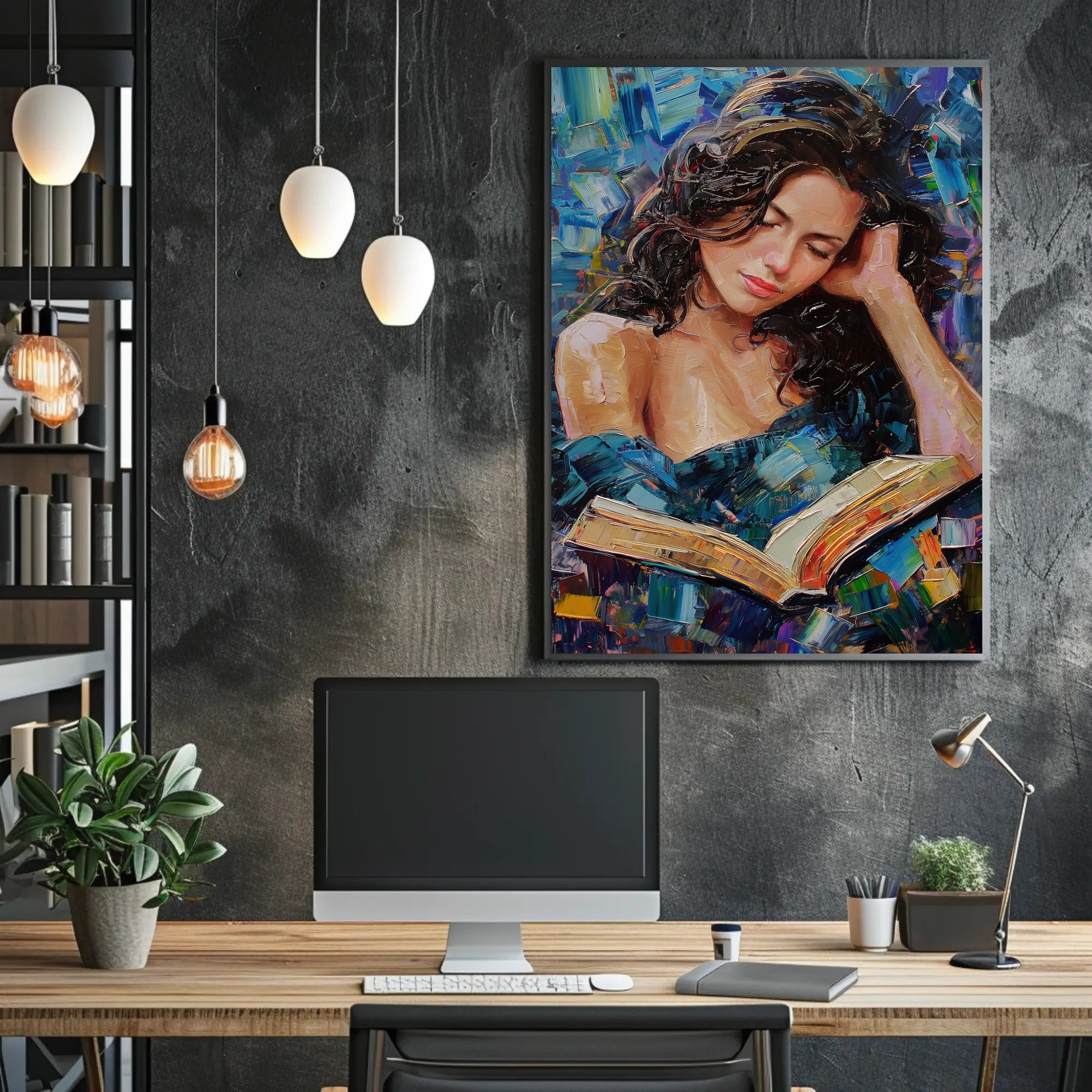 Expressive Painting of Woman Reading: Abstract or Artistic Poster PosterGoat