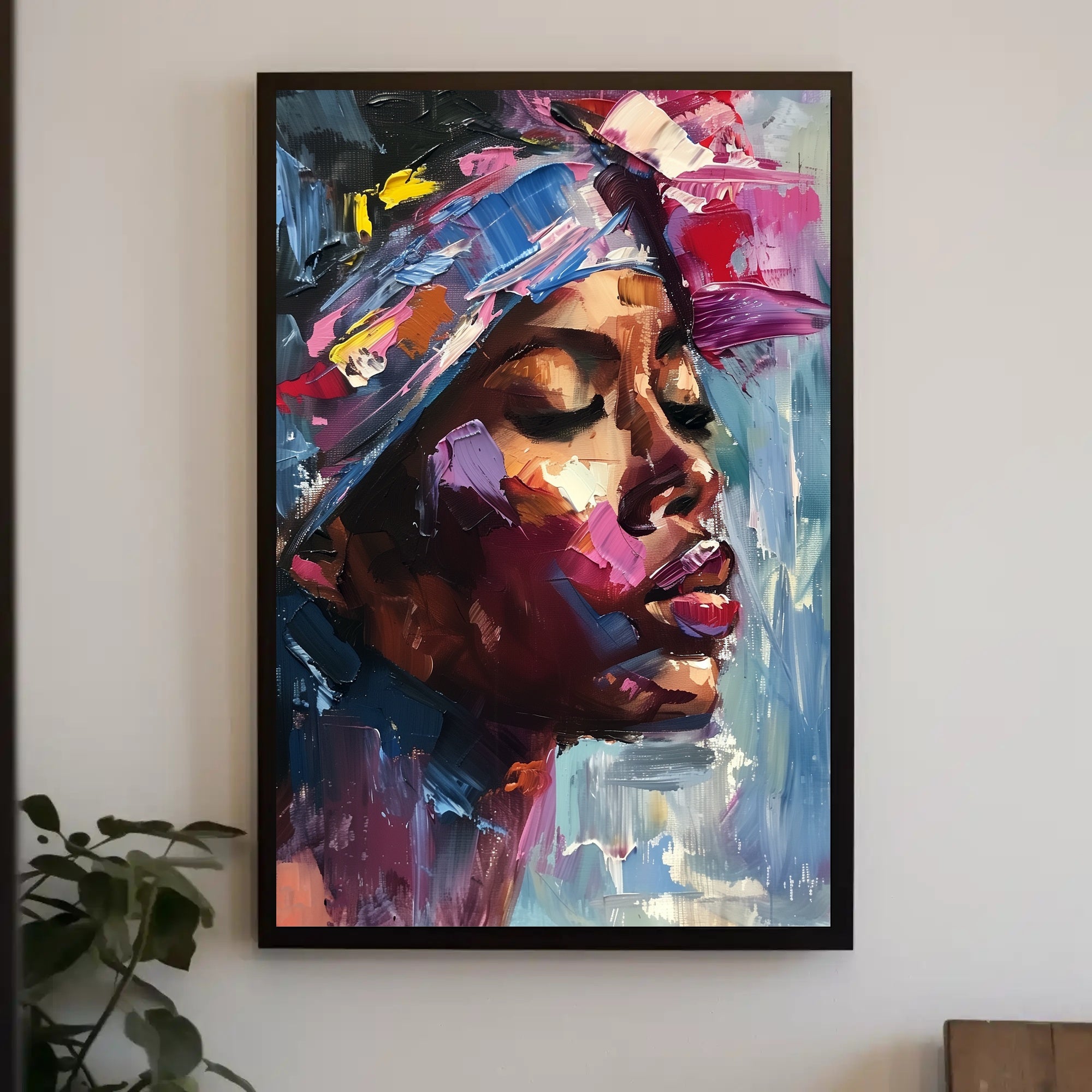 Expressive Portrait with Colorful Impasto in Artistic Poster PosterGoat