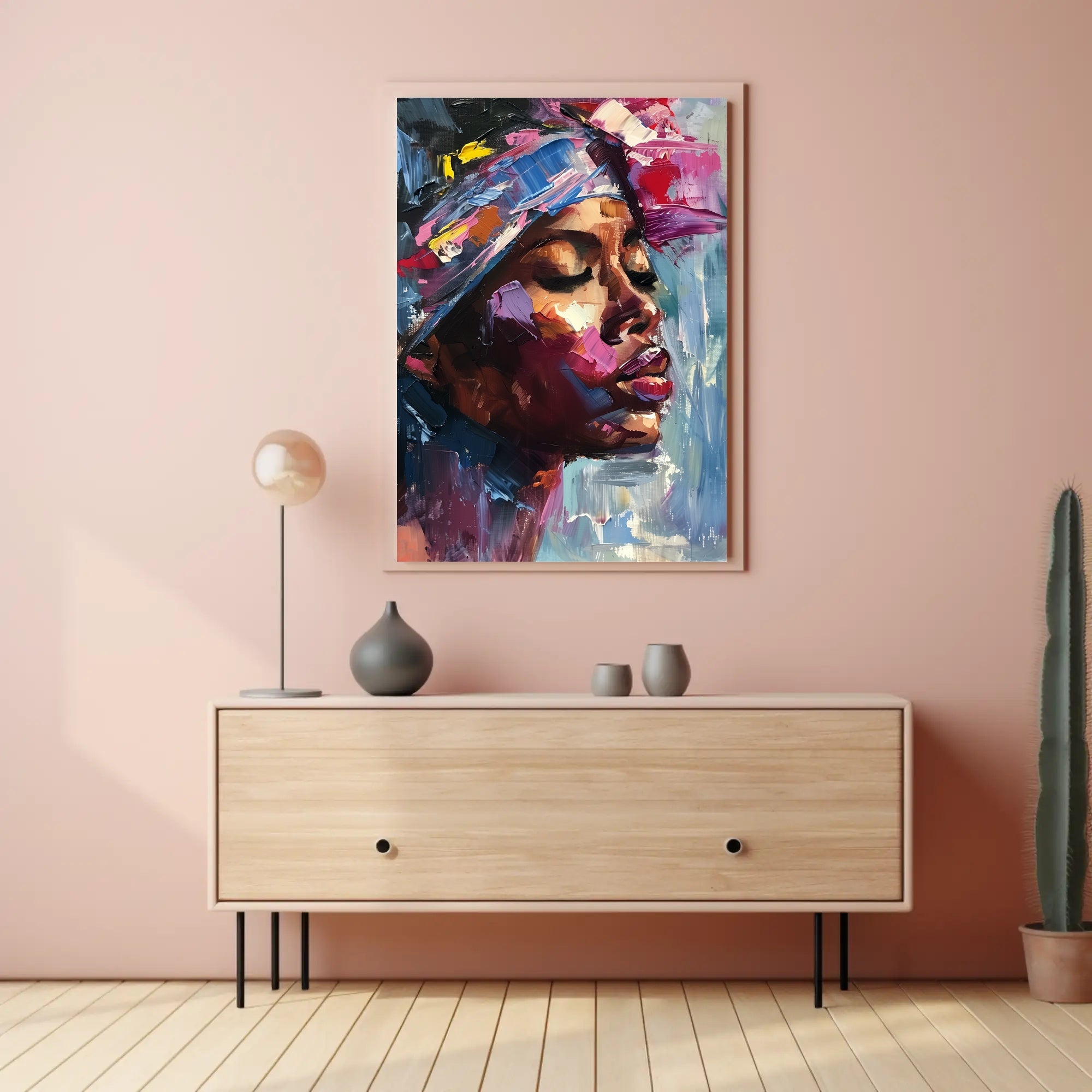 Expressive Portrait with Colorful Impasto in Artistic Poster PosterGoat