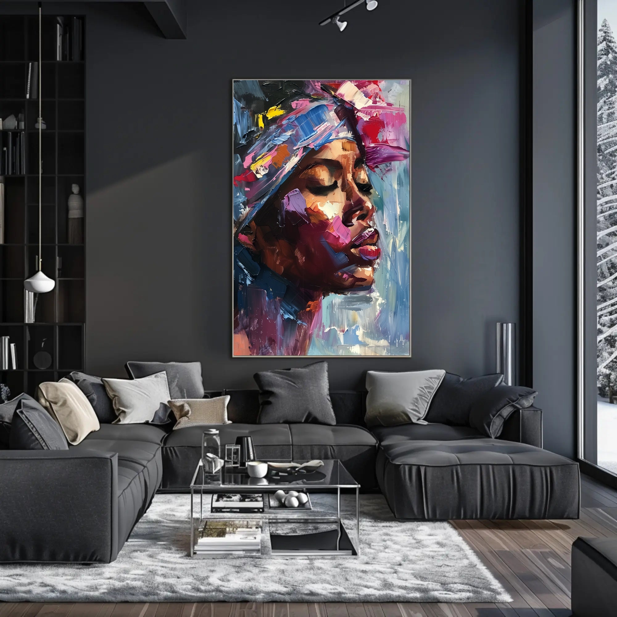Expressive Portrait with Colorful Impasto in Artistic Poster PosterGoat