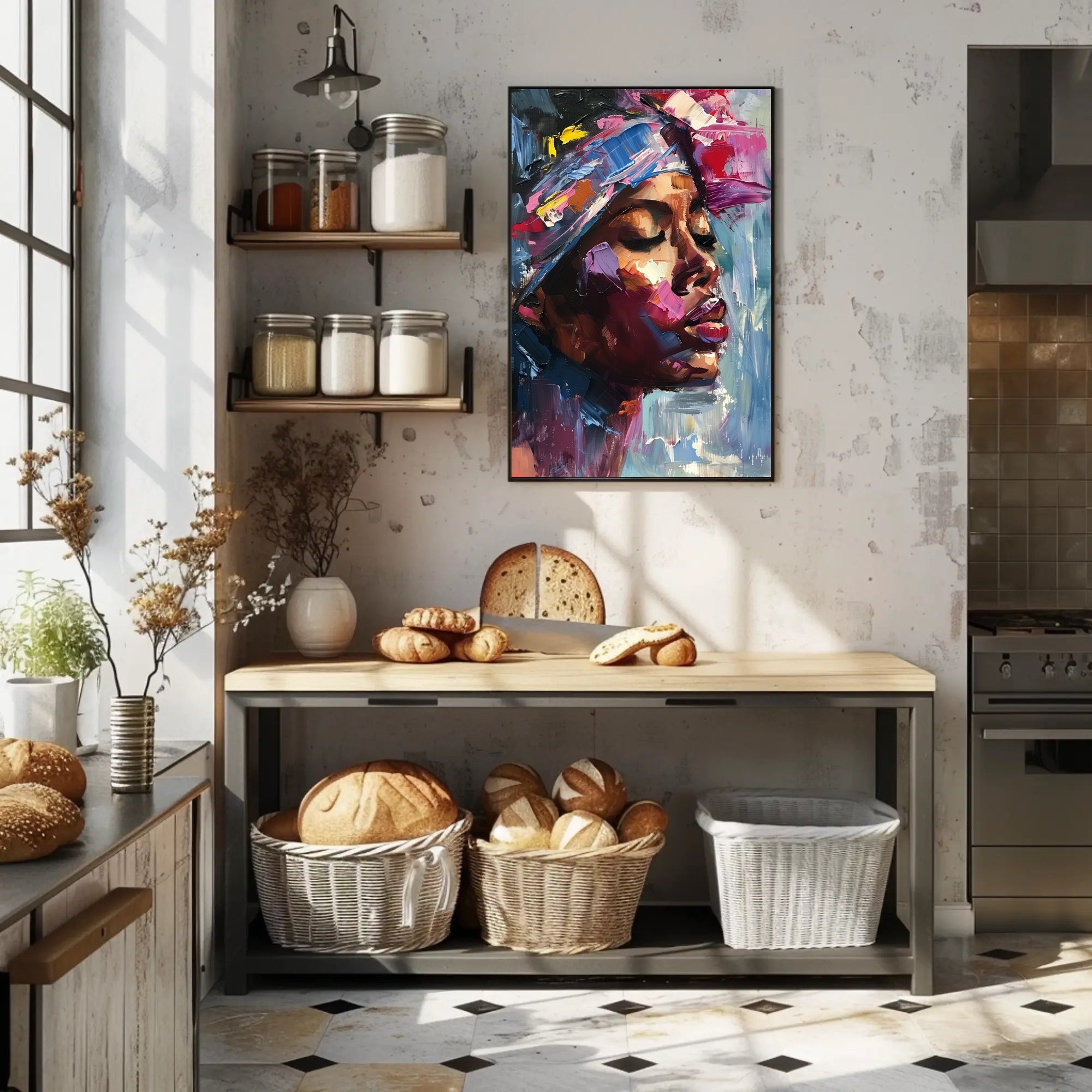 Expressive Portrait with Colorful Impasto in Artistic Poster PosterGoat