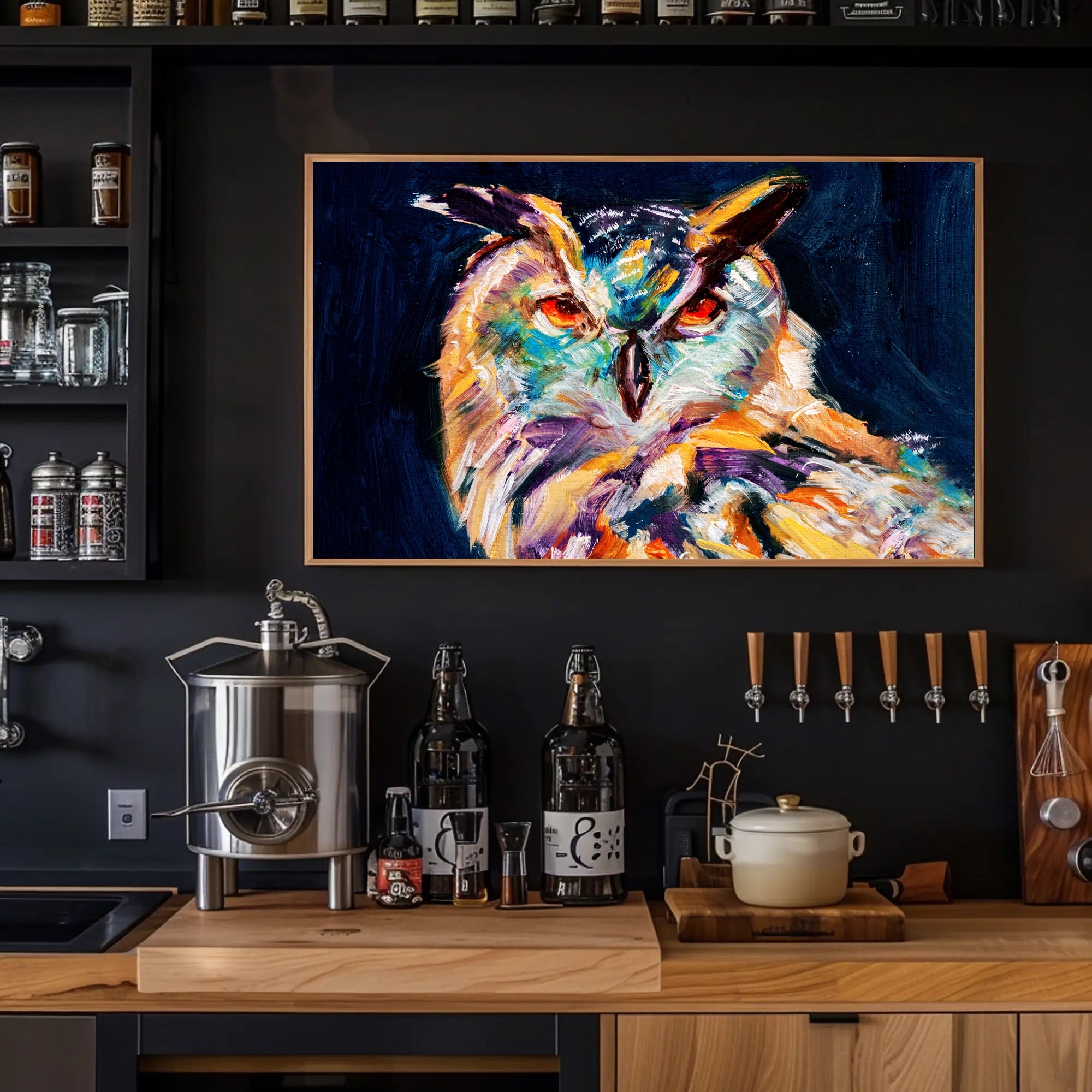 Expressive Stylized Owl Painting - Artistic Poster PosterGoat