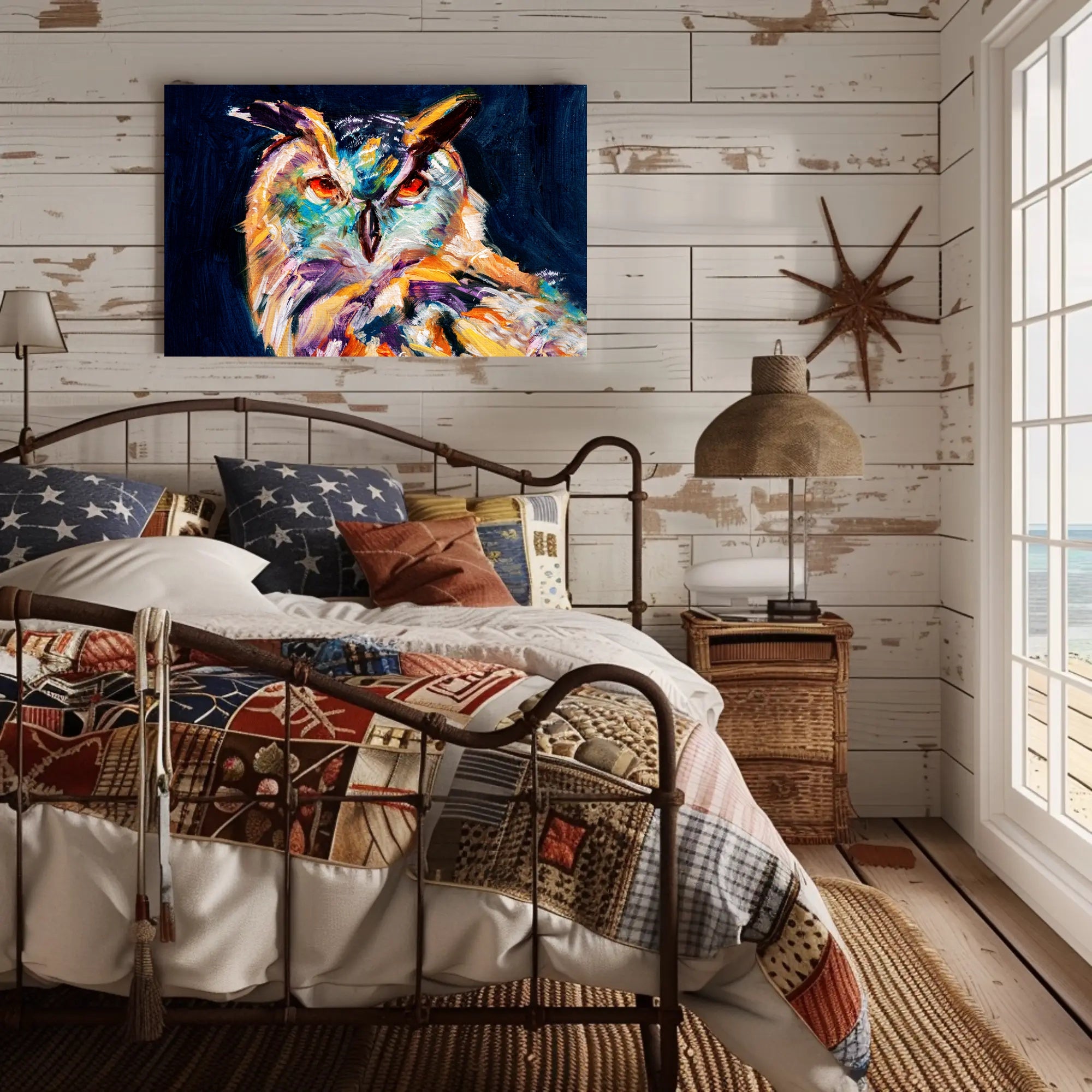 Expressive Stylized Owl Painting - Artistic Poster PosterGoat