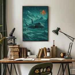 F-35 Fighter Jet Over Snowy Mountains Futuristic Sci-Fi Poster PosterGoat