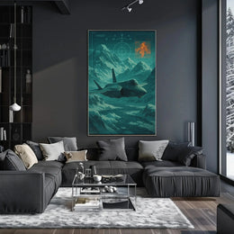 F-35 Fighter Jet Over Snowy Mountains Futuristic Sci-Fi Poster PosterGoat
