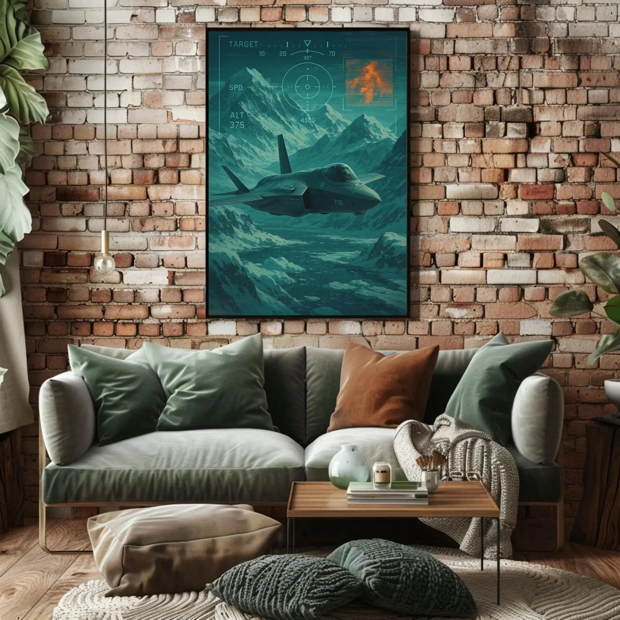 F-35 Fighter Jet Over Snowy Mountains Futuristic Sci-Fi Poster PosterGoat
