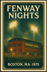 FENWAY NIGHTS Vintage 1975 Fenway Park Illustration Sports Poster PosterGoat