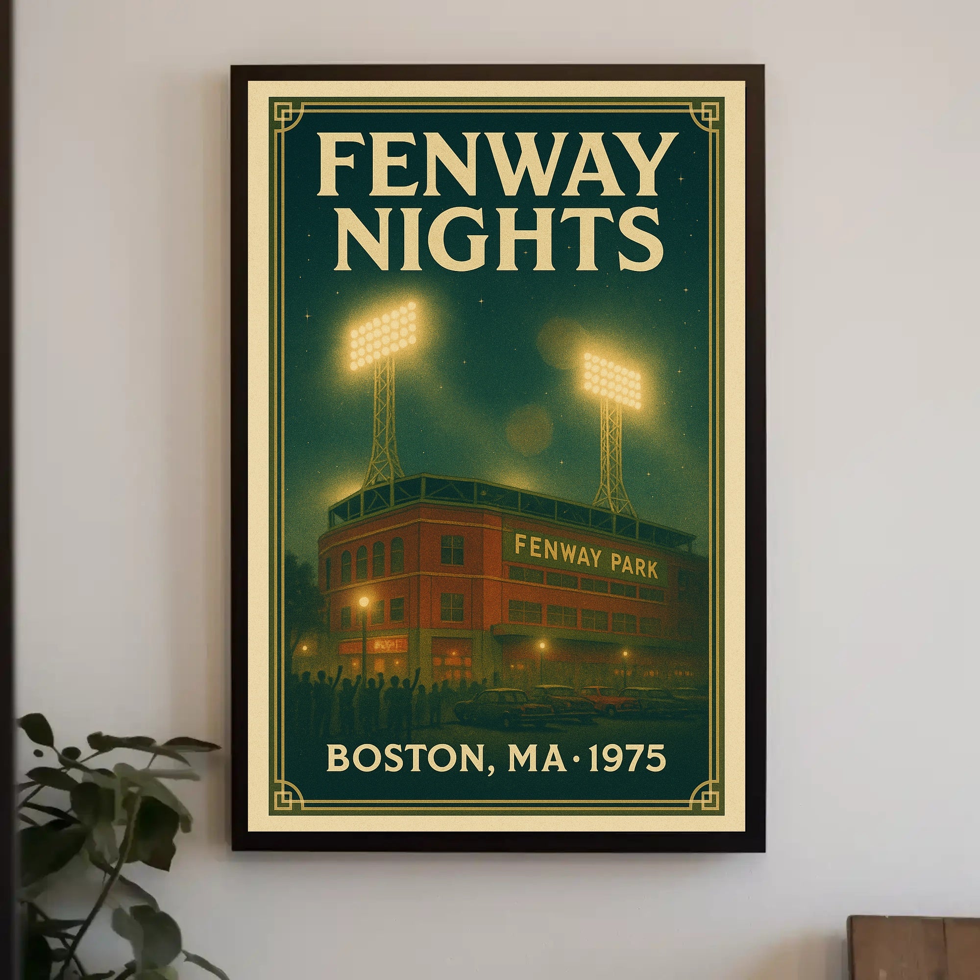 FENWAY NIGHTS Vintage 1975 Fenway Park Illustration Sports Poster PosterGoat