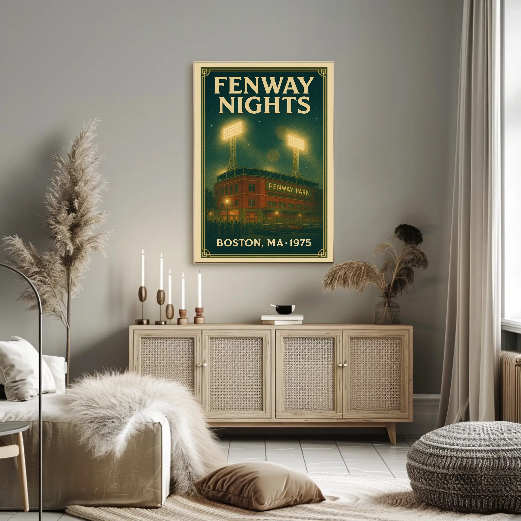 FENWAY NIGHTS Vintage 1975 Fenway Park Illustration Sports Poster PosterGoat