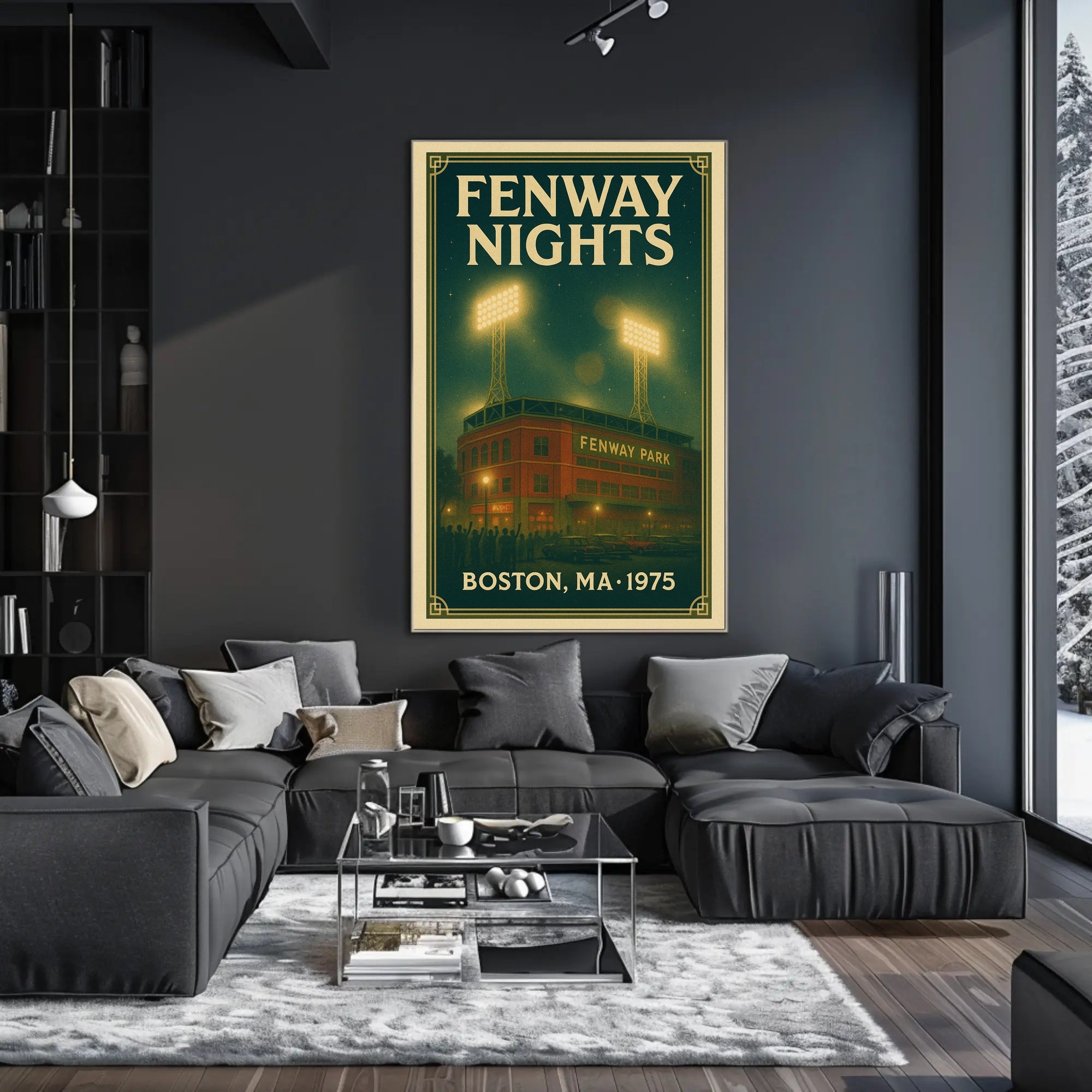 FENWAY NIGHTS Vintage 1975 Fenway Park Illustration Sports Poster PosterGoat