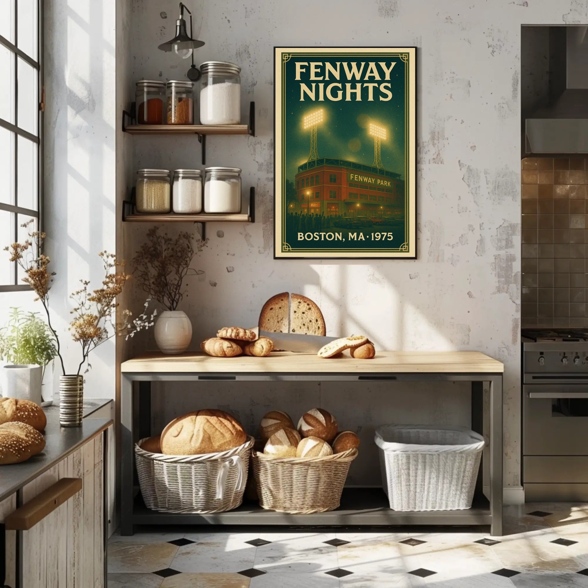 FENWAY NIGHTS Vintage 1975 Fenway Park Illustration Sports Poster PosterGoat