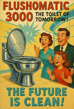 FLUSHOMATIC 3000 Retro-Futurism Futuristic Sci-Fi Poster PosterGoat