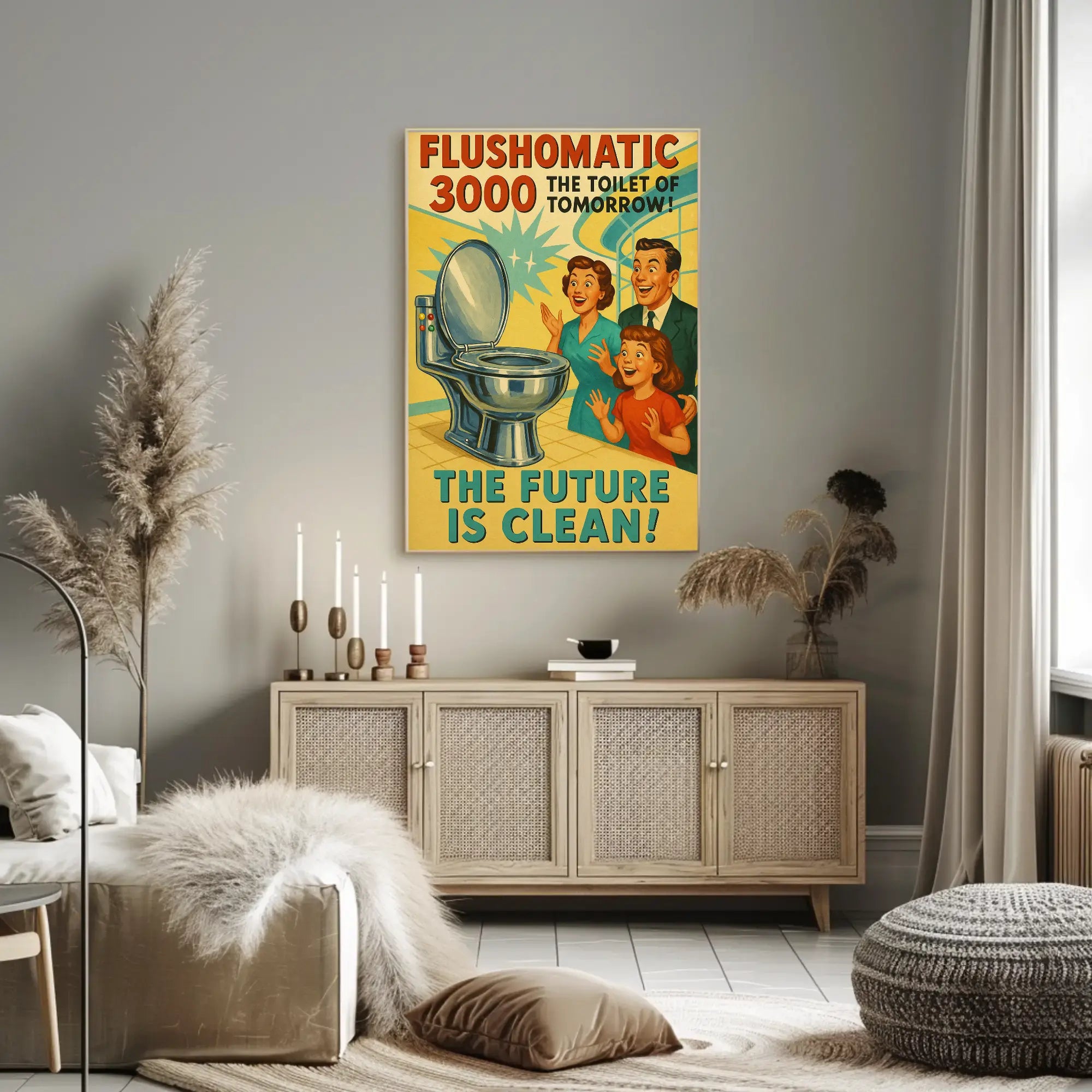 FLUSHOMATIC 3000 Retro-Futurism Futuristic Sci-Fi Poster PosterGoat