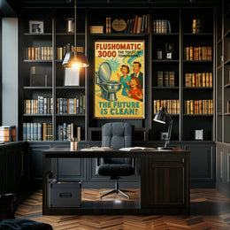 FLUSHOMATIC 3000 Retro-Futurism Futuristic Sci-Fi Poster PosterGoat