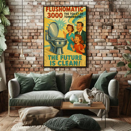 FLUSHOMATIC 3000 Retro-Futurism Futuristic Sci-Fi Poster PosterGoat